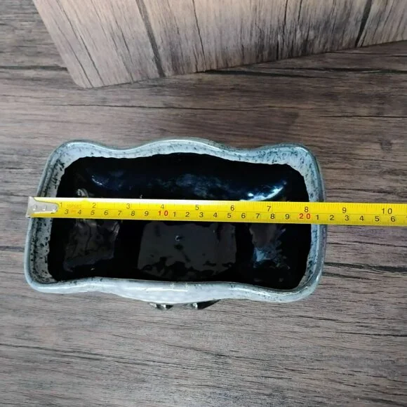 McCoy USA Pottery Pedestal Planter, Black with Grey White Foam Glaze Bowl 8.5" - Picture 5 of 11